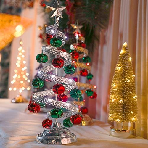 עץ חג המולד של Varmax Mini Prelit עץ שולחן סליל 15 אינץ ', אדום, ירוק וכסף