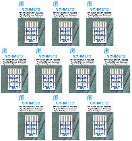 50 מחטים של מכונת תפירה של מיקרוטקס Schmetz - גודל 80/12 - קופסה של 10 קלפים