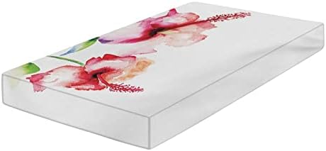 סדין עריסה דקורטיבי, פרח בצבעי מים מיקרופייבר משיי רך מזרן פעוט מצויד, 28 איקס 52 איקס 8, פרחי היביסקוס