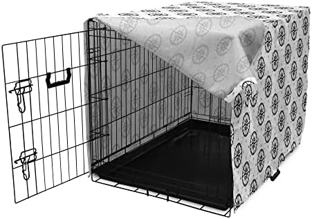 כיסוי ארגז כלבי מצפן לונאלי, תבנית כיווני מצפן מקושטת בהדפס אמנות בסגנון מונוכרום רטרו, כיסוי