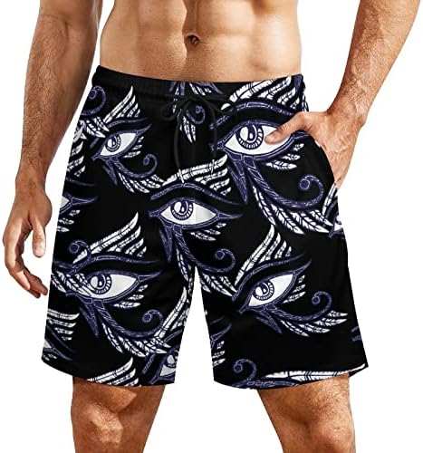 עין הורוס בגד ים לגברים עם אוניית דחיסה 2 ב-1 מכנסי חוף יבשים מהירים עם כיסים