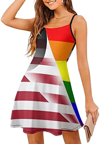 אמריקאי דגל להטב גאווה קשת דגל להחליק שמלה לנשים ללא שרוולים טנק-שמלת מתכוונן ספגטי מיני שמלה קיצית