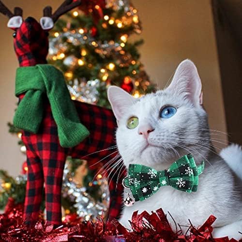 2 חבילה חג המולד חתול צווארון הבדלני עם חמוד עניבת פרפר ופעמון חג המולד פתיתי שלג ירוק אדום רשת בעלי החיים