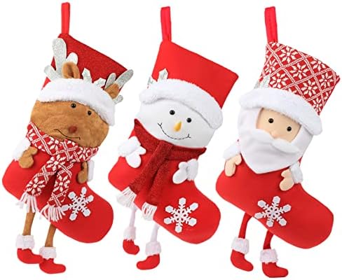 Hopearl 3 PCS ערכת גרבי גרבי חג המולד גרביים חמודות עם אייל שלג אבא אבא קישוט לחג המולד שקיות מתנה למשפחת