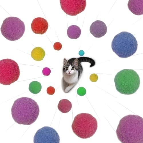 FUPUSUN 100 PCS 1 /3 סמ כדורי צעצוע חתול צבעוני PREMIUM - חתלתול רך פום פום צעצועים - קל משקל וקטן כפה בקלות לחתולים
