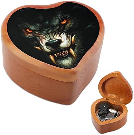 זאב זאב זועם פנים בחושך קופסא מוזיקה מעץ רוחב צורת לב בצורת קופסאות מוזיקליות מודפסות ליום הולדת ולנטיין יום