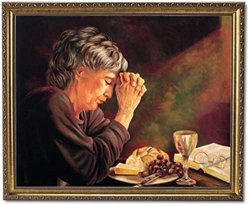 הכרת תודה גברת זקנה מתפללת בשולחן ארוחת הערב לחם מדי יום אישה קיר דתי תמונה ממוסגרת אמנות הדפסה 8x10