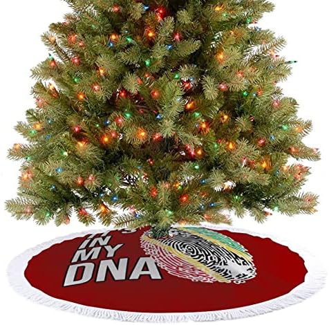 זה ב- DNA שלי Saint Kitts ו- Nevis Flag חצאית עץ חג המולד אדומה חצאית עץ חג המולד עגולה עם קצה משולב לקישוטים