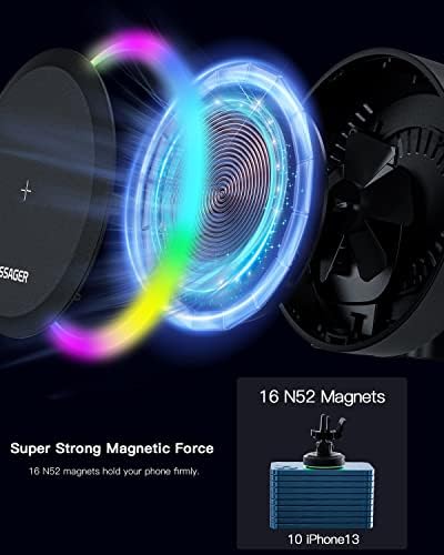 RGB Magnetic Wireless Carger Mount, מחזיק טלפון של אוויר אוורור לאייפון Magsafe 12/13/14, 15W