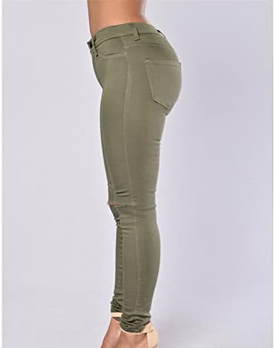 מכנסי ג'ינס עם מותניים גבוהים קרועות לנשים רזה מתאימות במצוקה עיפרון ז'אן מכנסי רזה הרוס מכנסי ג'ינס