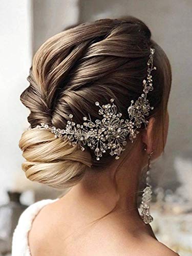 סרטי ראש חתונה כלה כסף קריסטל כלה שיער אביזרי ריינסטון פרח שיער חתיכה עבור נשים ובנות
