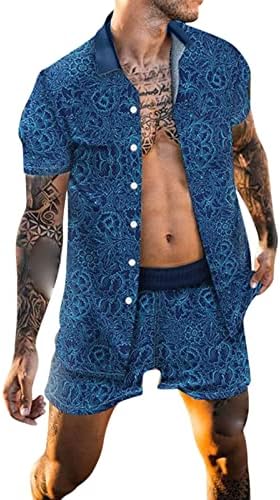 גברים מחליפים חולצת צווארון מכנסיים סט שרוולים קצרים הדפסת הוואי מזדמנים חליפת קיץ חליפת טיול תיקי נסיעות