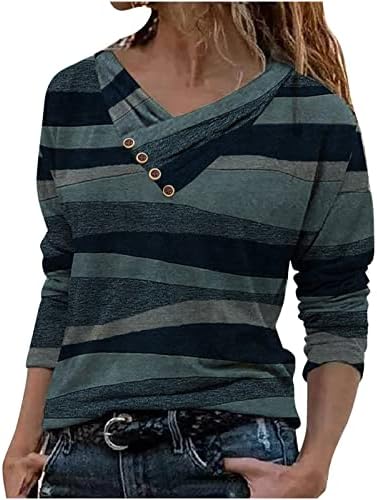 חולצות שרוול ארוך לנשים סווטשירט קל בלוק בלוק בלוק כפתור חולצה
