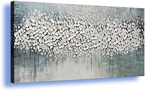 יד מצוירת מופשט פרחי שמן ציור לבן דובדבן פרח אקריליק מרקם יצירות אמנות בד קיר אמנות בית תפאורה