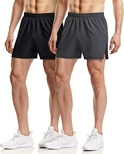 אתליו 2 מארז גברים של פעיל מכנסי ריצה, תרגיל אימון מכנסיים קצרים, מהיר יבש רשת ספורט אתלטי מכנסיים קצרים