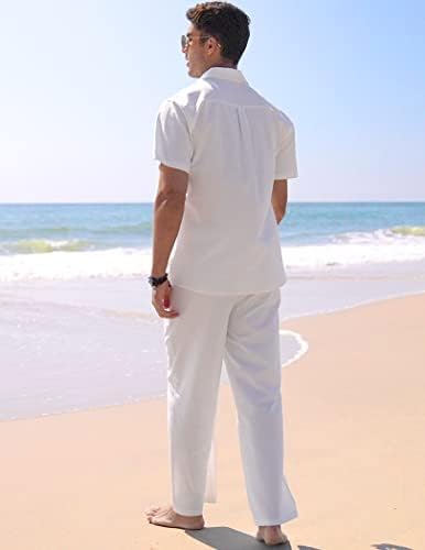 קואופנדי פשתן קואופנדי סט חוף 2 חתיכות תלבושות מזדמנים כפתור על חולצות מגרש מכנסיים