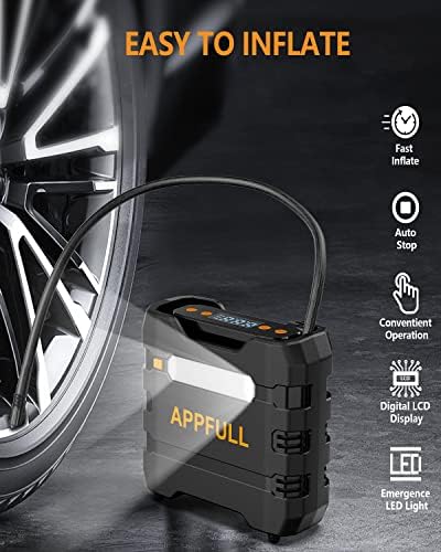 מדחס אוויר צמיג נייד של Appfull, 12V DC דיגיטלי צמיג צמיג, 4 מצבים משאבת אוויר לרכב עם תאורת LED לרכב/מנוע/אופניים,