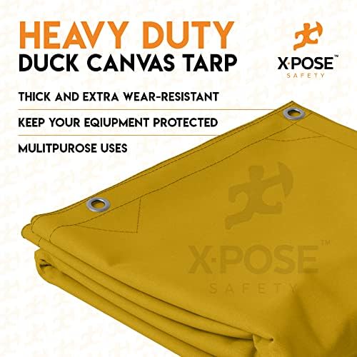 XPOSE בטיחות בד ברזנט - שיזוף 12 'x 20' בד ברווז כבד 12 גרם אטום למים עם לליגות פליז, ברזנט שעווה חיצוני רב