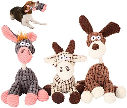 Lvyuelm Clush Chhew צעצועים, 3 PCS צעצועים כלבים מהנים חמודים, צעצוע של כלבים מחורקים, צעצוע