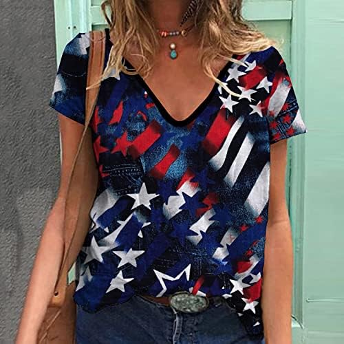 בנות עמוק V צוואר כותנה דגל אמריקאי כוכב טרקלין גרפי טי טיי לנשים סתיו קיץ Cy cy