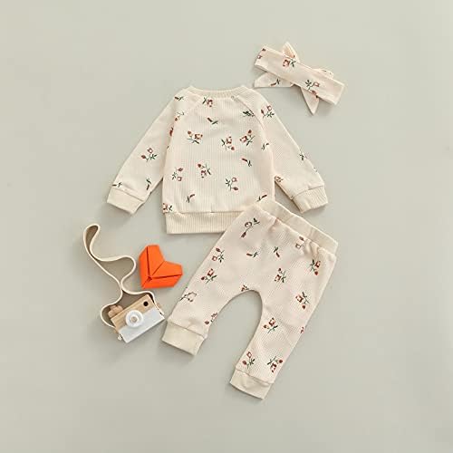 תינוקת תינוקת תינוקות דפסת פרחים סוודר סווטשירט סוודר סווטשירס מכנסיים מכנסיים בכיסוי סתיו תלבושות חורף