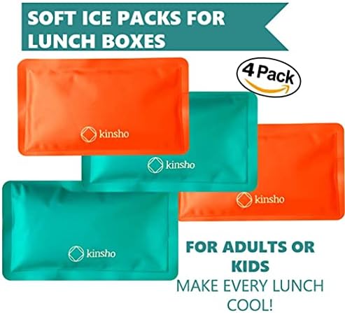קופסאות חטיפים של קינשו מיני בנטו וחבילות קרח תואמות לארוחות צהריים, כתום וכחול-ירוק