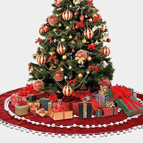 חצאית עץ חג המולד של Lioobo פשתן עץ עגול סינר עץ חג המולד עץ חג המולד ציוד אביזרת קישוט לחג המולד אדום אביזרים