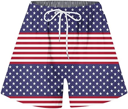 מכנסיים קצרים של 4 ביולי לנשים עם כיסים 3D כוכב פס ארהב הדפסים דגל מכנסיים קצרים המותניים המותניים המותניים קצרים
