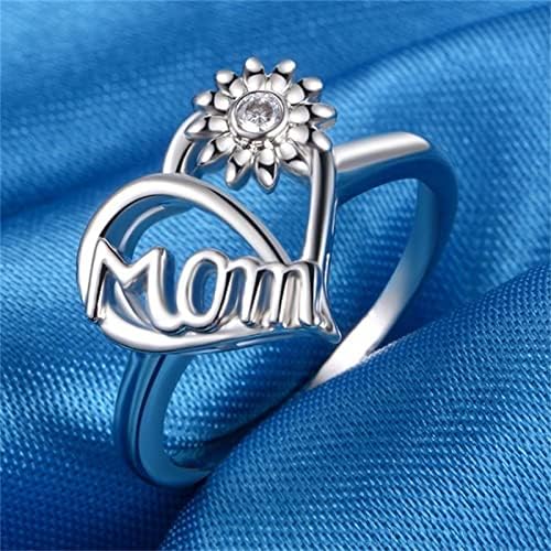 2023 פרחים חמניות לב טבעת אהבה טבעות אמא לנשים אהבה יצירתית אמא חמנית חיננית חיננית כסף צבע אצבעות