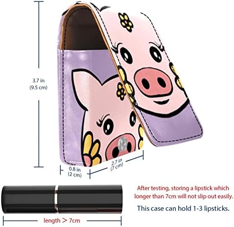 מארז שפתון Oryuekan עם מראה איפור נייד חמוד חמוד שקית קוסמטית, חמנית חזיר חיה מצוירת