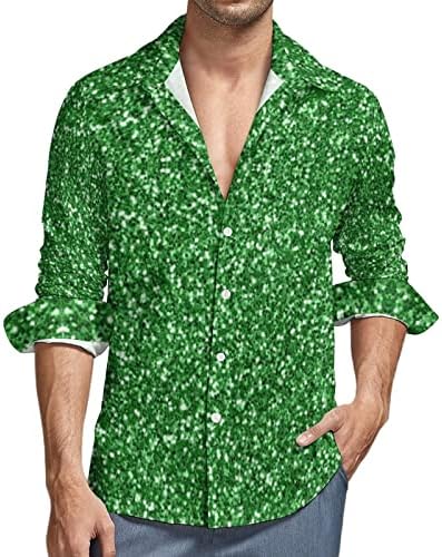 באיקוטואן יפה אמרלד ירוק גליטר נוצץ דפוס גברים של כפתור למטה חולצה ארוך שרוול כושר רגיל מזדמן