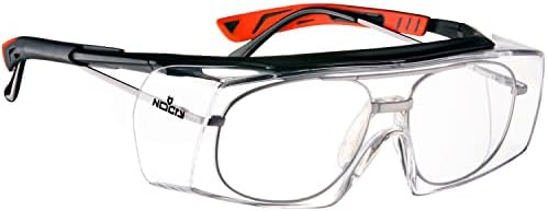 משקפי בטיחות נוקריים שמתאימים מעל משקפי המרשם שלך; הגנה על UV400; ANSI Z87 ומארז אחסון למשקפי בטיחות עם רירית