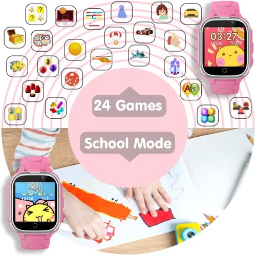 שעון חכם של Ogihisu לילדים, שעון חכם לילדים עם 24 משחקי פאזל מצלמות כפולות מד צעדים 1.54 HD