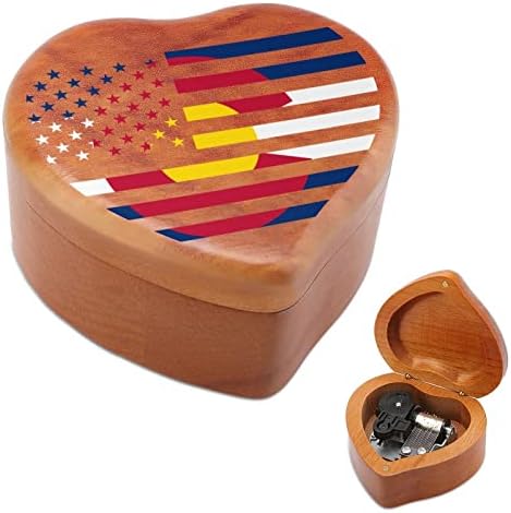 דגל אמריקאי דגל אמריקאי קופסא מוזיקה מעץ קופסת מעץ צורת לב קופסאות מוזיקליות מודפסות ליום הולדת ולנטיין יום הולדת