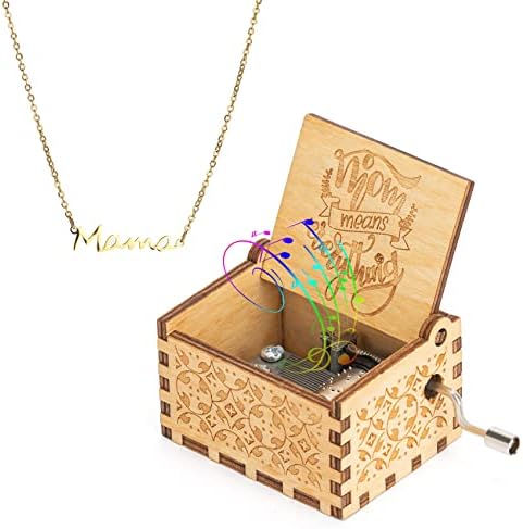 מימיטאו קופסת מוסיקה עם שרשרת זהב מתנה לאמא כננת יד מעץ קופסת מוסיקה קטנה לייזר חרוט אתה הקופסה המוזיקלית שלי