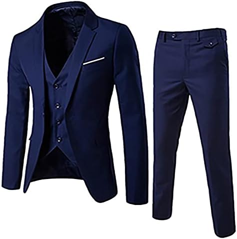 חליפת התאמה דקה של 3 חלקים, מכנסי חליפת אפוד ז'קט חליפות וינטג 'חד -חזה בצבע אחיד