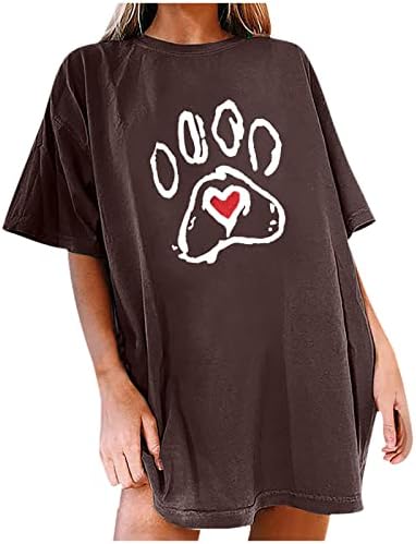 חולצת פאו אהבה חולצות חובבי כלבים חולצות לנשים הדפסת כפה לב חולצת טי כלב חמוד אמא רופפת שרוול