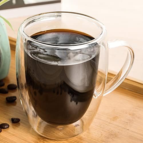 סט איילסין של 2 - ספל קפה זכוכית עם ידית, כוסות קפה כפולות כוסות, כוסות כוסות קפה לקפוצ'ינו, לאטה, אספרסו,