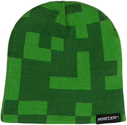 סט כובע וכפפות מיינקראפט לנערים או לבנות-מטפס ירוק עם כפפות טי-אן-טי, מידה אחת