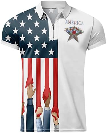 חולצות פולו דגל ארהב לגברים 4 ביולי חולצות טריקו פטריוטיות שרוולים קצרים מזדמנים של וינטג 'פולו גולף