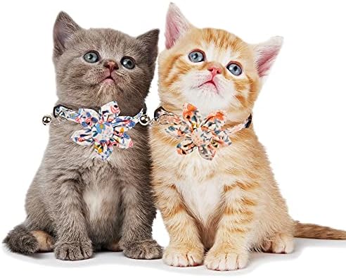 אדוגי בדלני חתול צווארון עם פעמונים, 2 חבילה פרח חתול קולרים ילדה חתול חתלתול צווארון עם נשלף