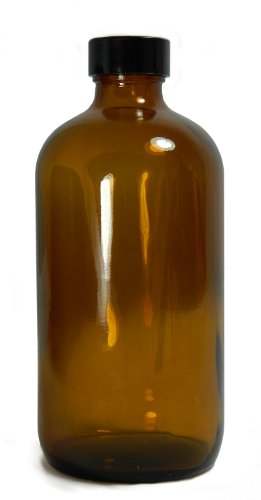 QORPAK GLC-01907 זכוכית ענבר בוסטון בקבוק עגול עם 20-400 פנולית שחורה 14B כובע מרופד גומי לבן, 39
