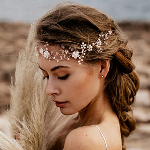 טייגלן כלה פרח פרל בגימור שיער גפן זהב כסף אבני חן כיסויי ראש לחתונה מסיבת נשף בציר שיער חתיכות