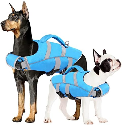 מעיל הצלה לכלבים של Aofitee, אפוד חיי כלבים Ripstop לשחייה, מעיל הצלת כלבים רפלקטיבי גבוה גדול עם ידית