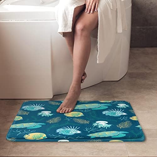 שטיח אמבטיה כחול, צב ודגים טרופיים שטיחי אמבטיה ללא סחף, קיץ תת-ימי היגיון רחיץ כיסוי שטיח רצפה