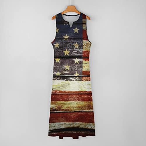 אמריקאי עץ דגל נשים באורך הקרסול שמלה רזה מתאים ללא שרוולים מקסי שמלות קיץ מזדמנים
