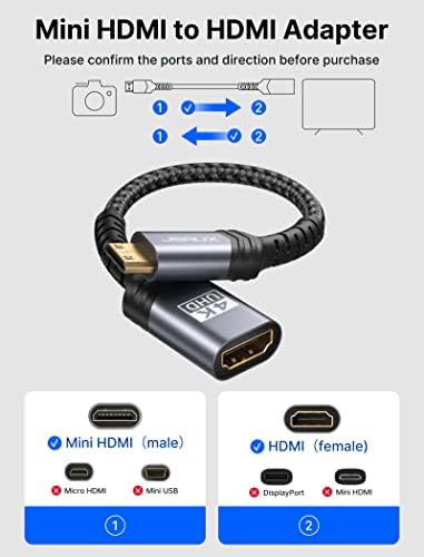 MINI HDMI ל- HDMI מתאם 2Pack, JSaux Mini Hdmi זכר ל- HDMI כבל נקבה עם 4K 60Hz HDR 3D 18GBPS DOLBY,