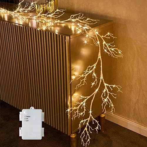 עץ זרד לבן מואר עם אורות פיות 4ft 150 אורות LED לחג המולד ביתי לחג החופשה קורה שימוש חיצוני