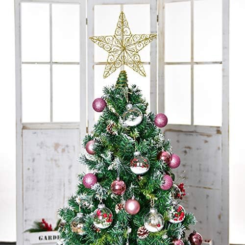 Artiflr 12.2 אינץ 'זהב עץ חג המולד עץ חג המולד קישוטי חג המולד, זהב עץ חג המולד נוצץ טופר כוכב טראטופ קישוט