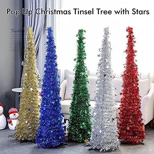 Layhou Teil Tinsel Teem Tinsel עם כוכבים מתקפלים על נצנצים צבעוניים מלאכותיים DIY עצי חג המולד קישוטים למסיבת
